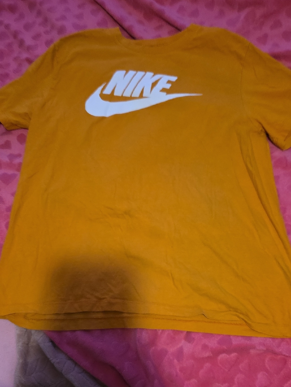 Nike Yellow-Orange Logo Tee with White Swoosh